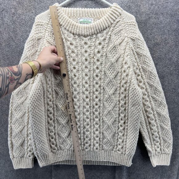 Irish Traditional Sweater Mens Large Cream Aran Cable Knit 100% Wool Ireland - Picture 5 of 10